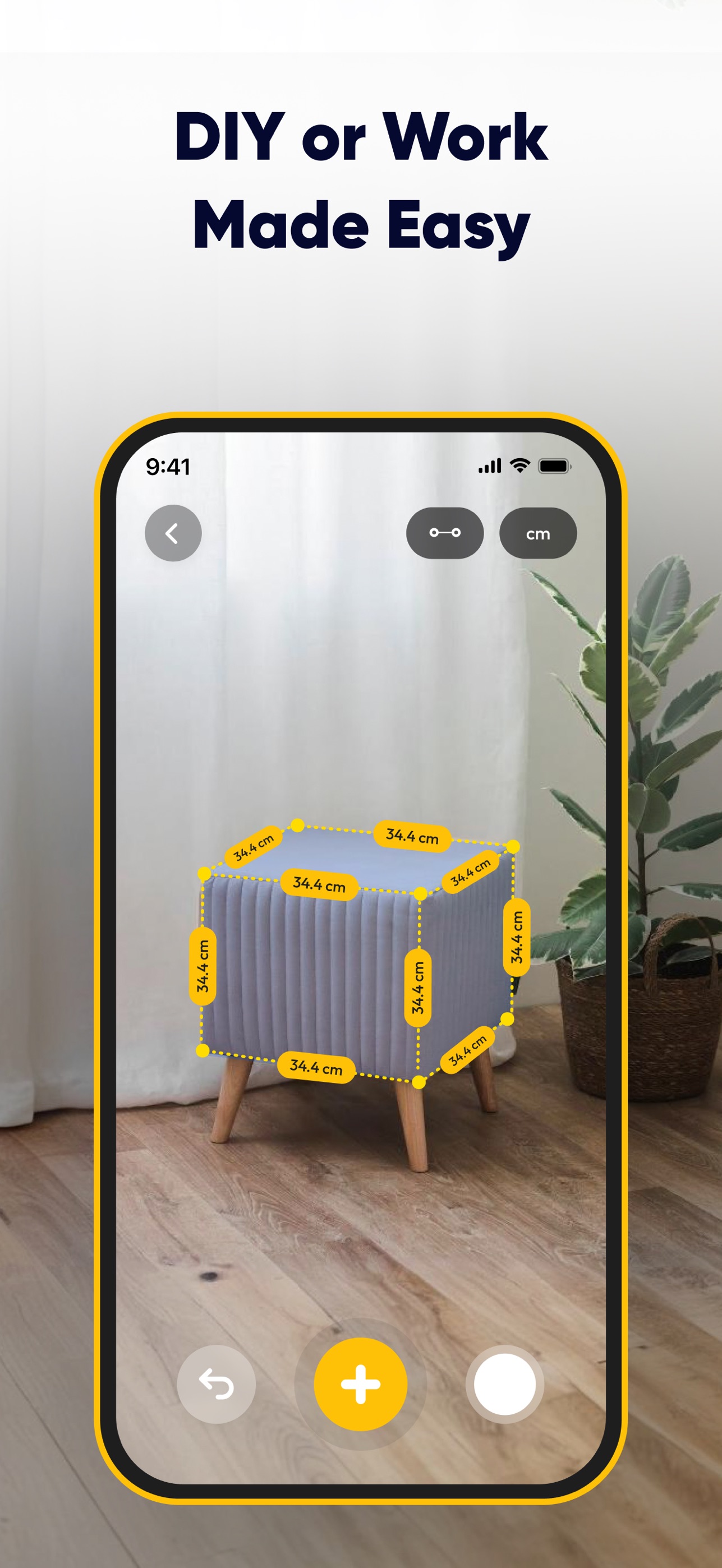 SmartRuler measuring the dimensions of a stool for a DIY project